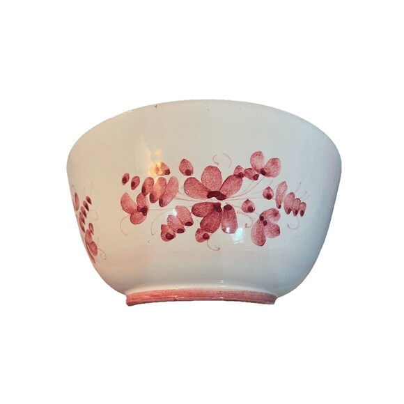 Deruta Italy Pottery Hand Painted Floral Bowl Artist Signed Pinkish Red Bird - Picture 1 of 6